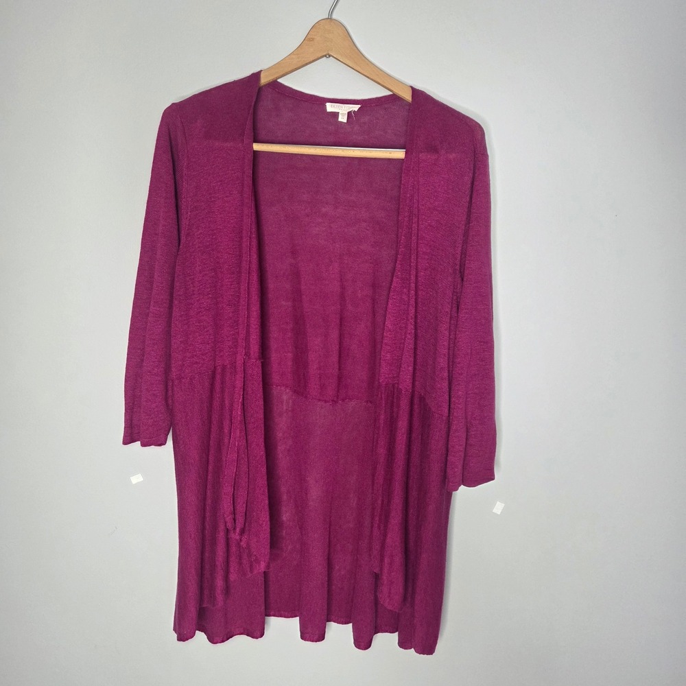 Eileen Fisher Woman Magenta Linen Silk Open Front Cardigan Plus Size 2X